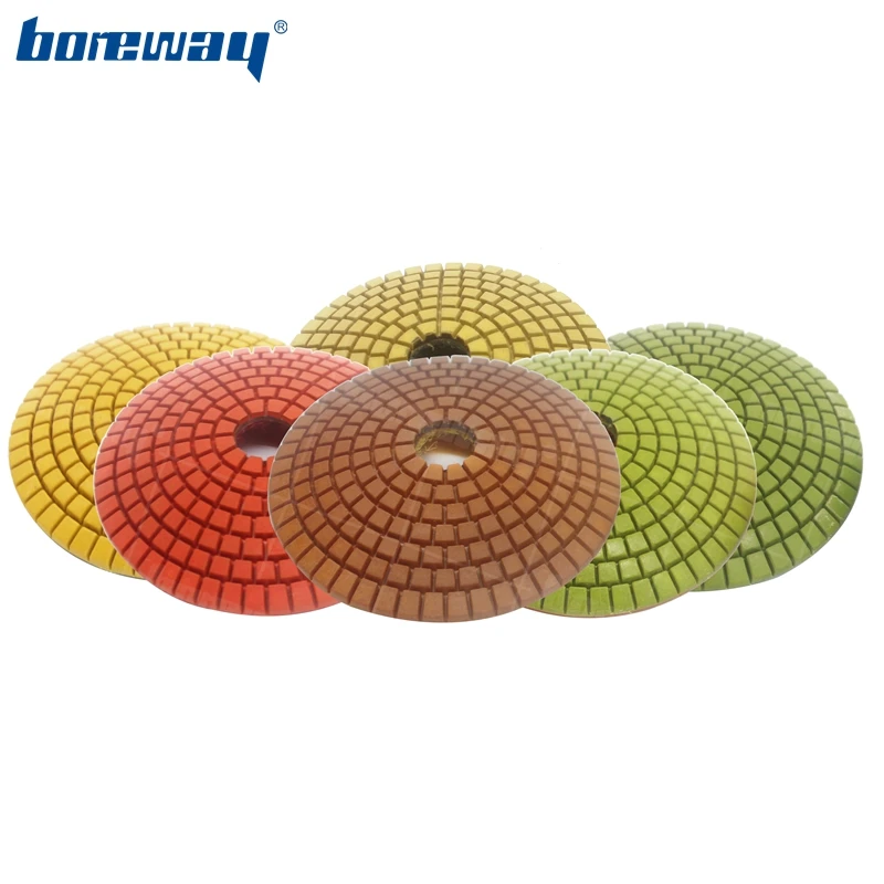 

Boreway 7PCS 4Inch 100mm Convex Diamond Polishing Pads Bowl Arc Type #50-#3000 Sanding Disc M14 5/8-11 For Granite Marble Stone