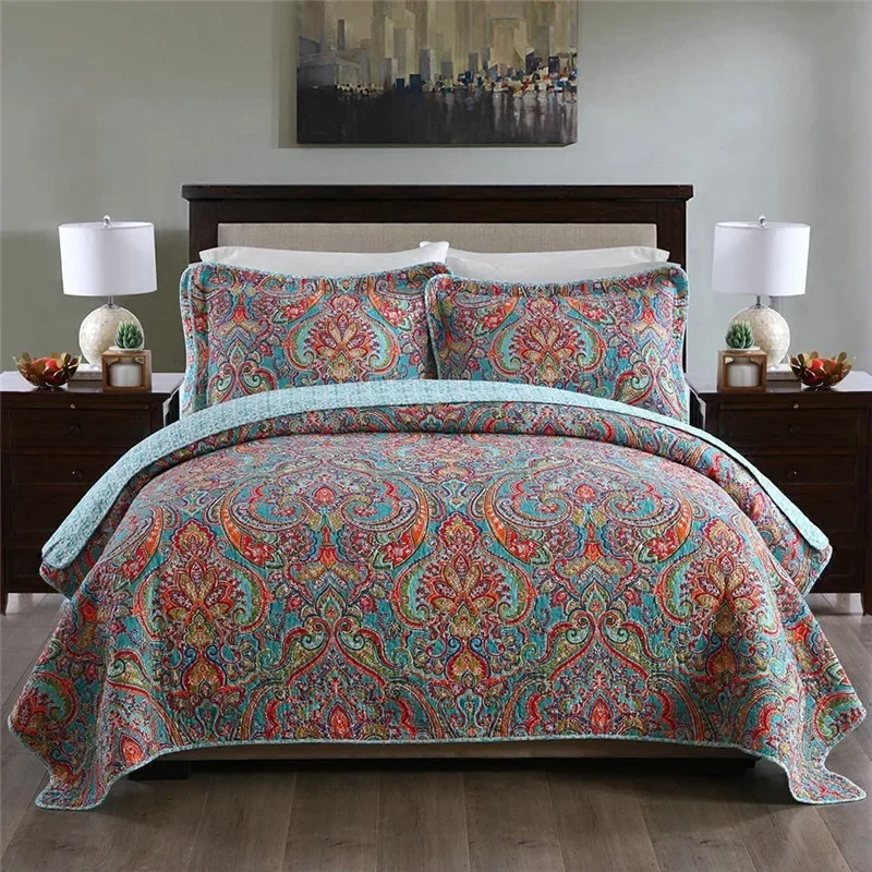 Cotton Bedding Set 3 Pieces Quilted Bedspread Pillowcases Queen Size Padded Coverlet Comforter Cubrecam Bed Cover Blanket Colcha