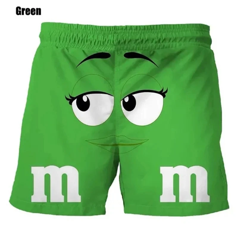 Funny M&M\'s Chocolate Bean Beach Shorts Men 3D Printing M&M Board Shorts Swimsuit Summer Quick Drying Shorts Sport Shorts