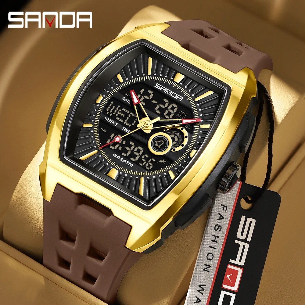 

SANDA 5118, лучшие мужские цифровые часы с двойным дисплеем, календарем, ночником, будильником, обратным отсчетом, модные мужские электронные часы