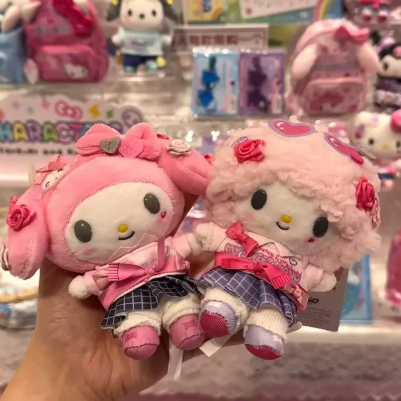 نمط المدرسة مرحبا كيتي بلدي ميلودي سلسلة المفاتيح القطيفة 90s غال زهرة Kawaii حقيبة سحر للفتيات هدية