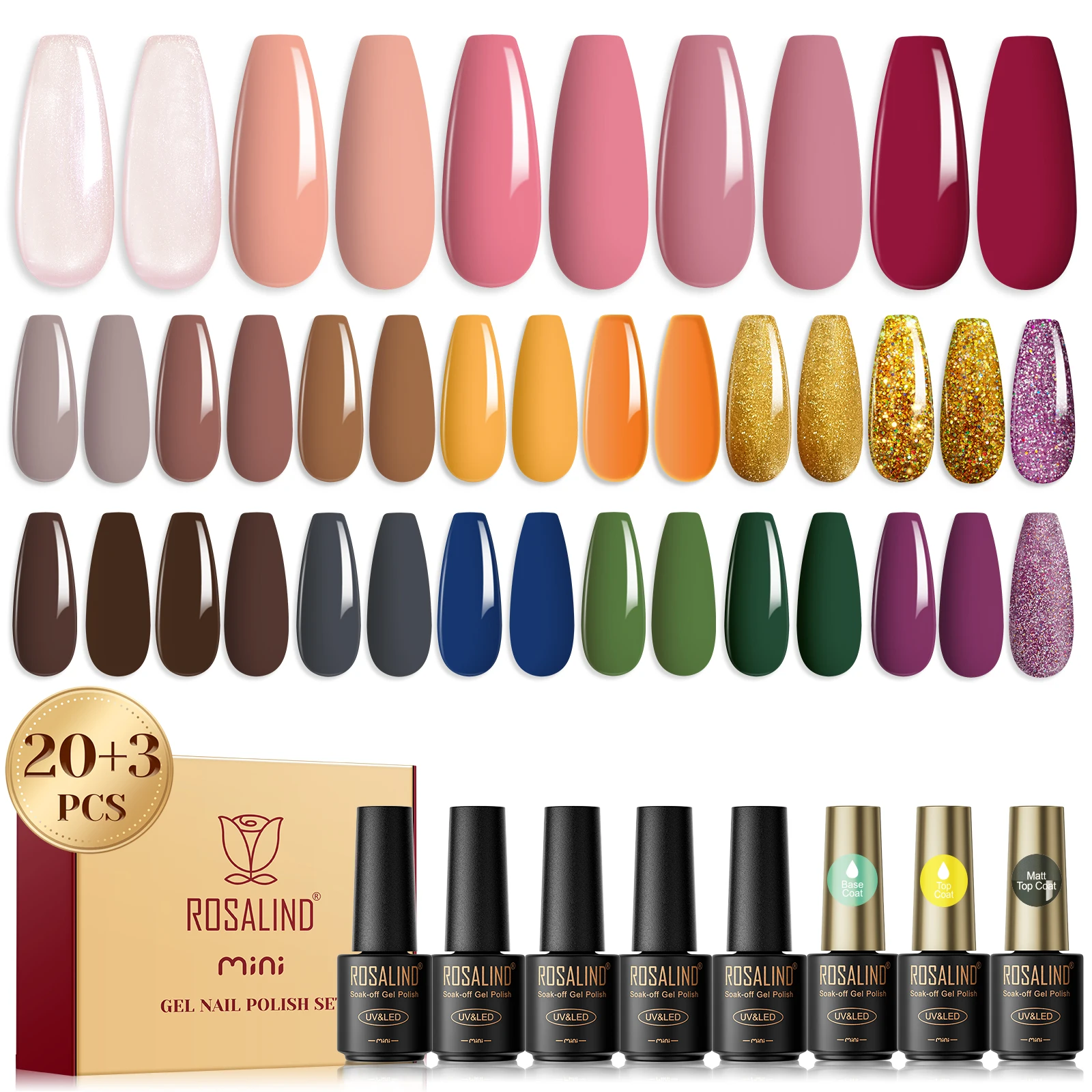 

ROSALIND 23/48pcs Gel Varnishes Kits Gel Nail Polishes Set Soak Off Hybrid Base Top Coat Semi Permanent Unique Nail Art