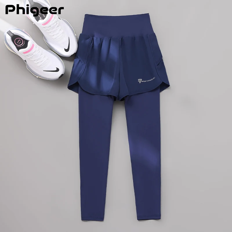 PHIGEER Sports Pants For Women 2-in-1 High Waist Yoga Capri Leggings Zipper Pocket Sweatpants Running Gym Fitness Clothes