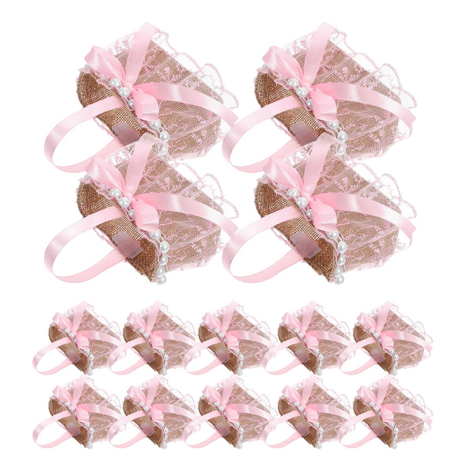 

12Pcs European Style Wedding Candy Basket Bowknot Pearl Lace Small Basket Bridesmaid Favor Party Birthday Holiday Souvenir Box