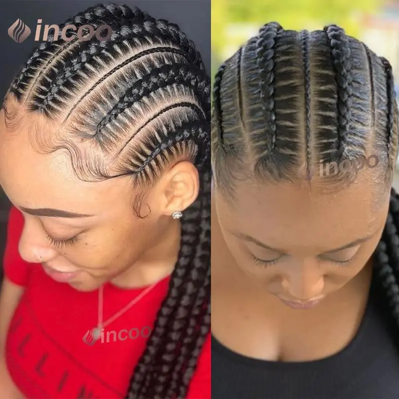 Sintético Full Lace trançado perucas para mulheres negras, Knotless Cornrow trançando perucas, Jumbo Box tranças peruca, 36"