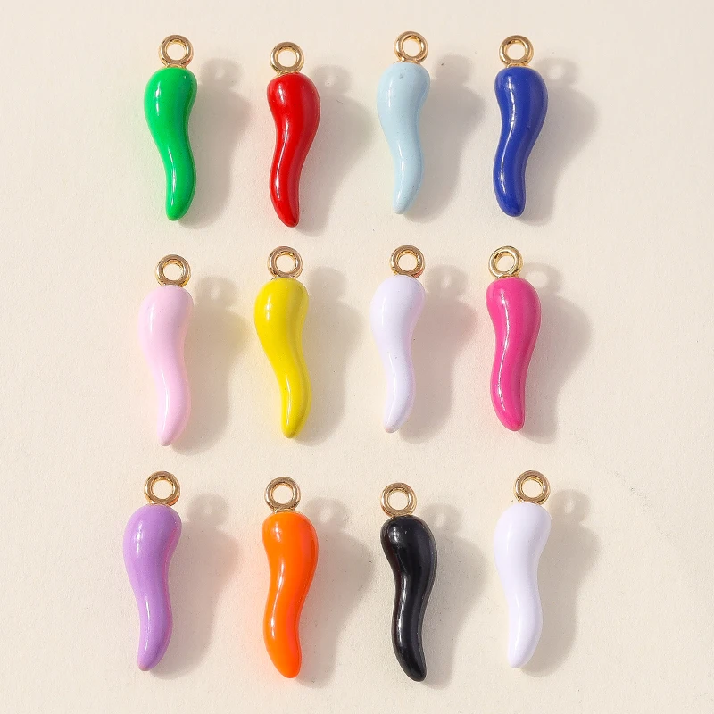 Leslie 10pcs 19*5mm Cute Colorful Drip Oil Mini Chili Charms Pendants for Bracelet Necklace Earring DIY Jewelry Making Accessory