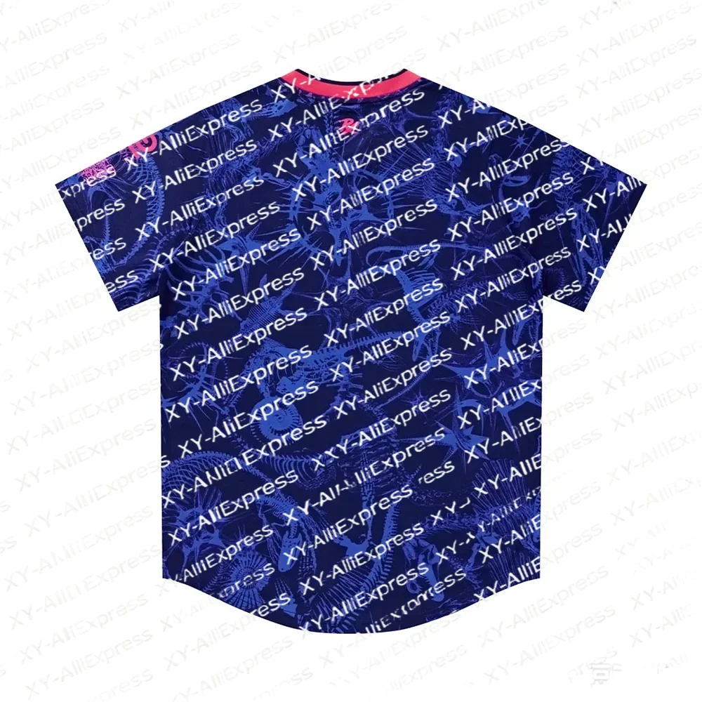 Men's Dinosaur Skeleton Fossil All-over Print ESports Jersey, Navy Blue with Pink Edges, Quick-dry and Breathable Gaming T-shirt