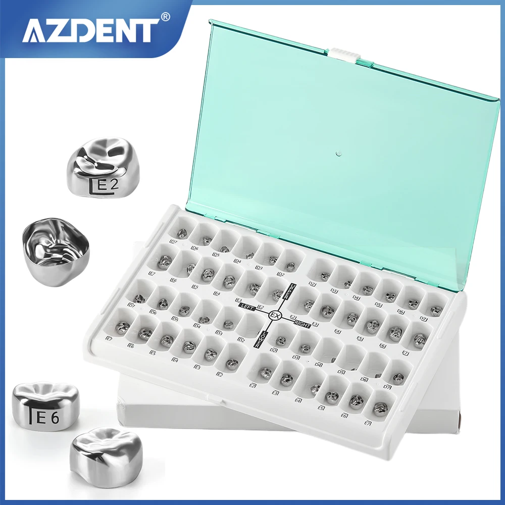

48Pcs/Box AZDENT Dental Primary Molar Crown Teeth Preformed Stainless Steel Temporary Crowns Kit Kids Pediatric Dentistry Supply