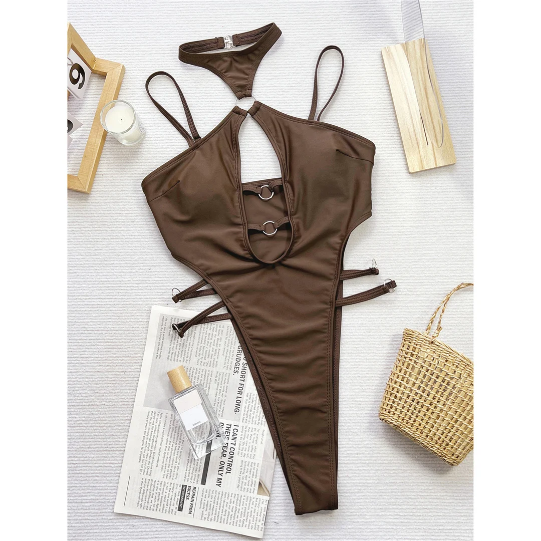 Ausgeschnittener Neckholder-Mini-Micro-Tanga-Badeanzug mit hohem Beinausschnitt, einteiliger Badeanzug für Damen, Monokini, Badebekleidung, Badeanzug, Schwimmanzug V5748 – Detail 9