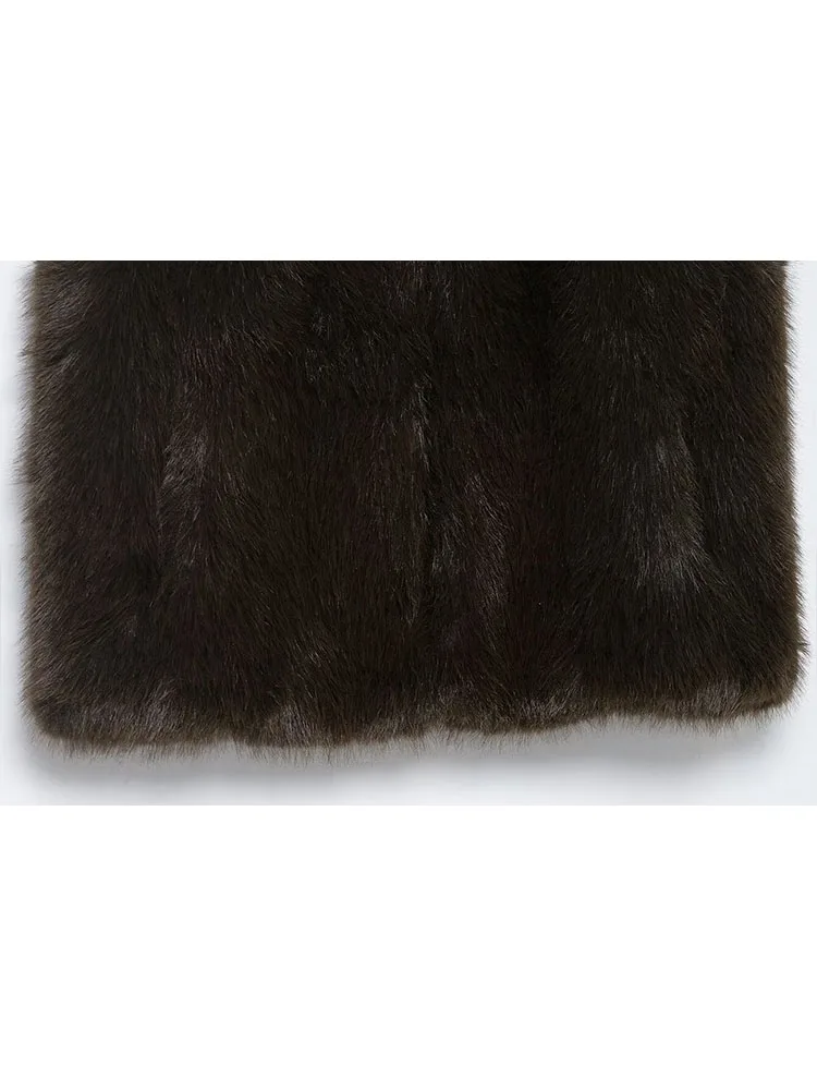 HH femmes mode Chic rue col haut solide ample chaud mince gilet court femmes fausse fourrure effet gilet sans manches haut décontracté