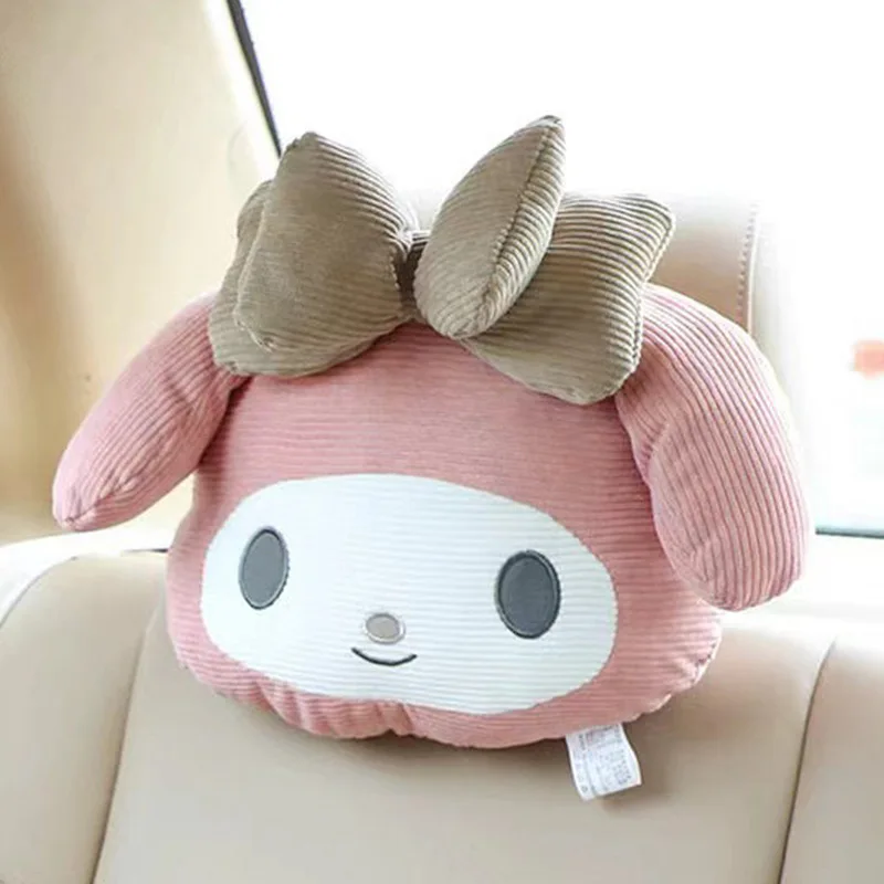 Sanrio Mymelody Hellokitty Car Headrest Cushion Plush Stuffed Corduroy Doll Kawaii Retro Soft Pillow Toys For Kids Girl Xmas Gif