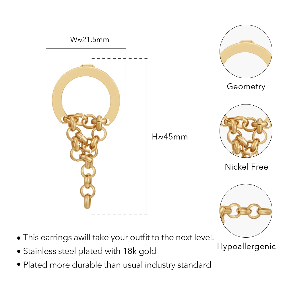 ENFASHION Aretes Disc Chain Drop Earrings For Women's Stainless steel Gold Color  Earrings Stylish Street Cute Jewelry E231521