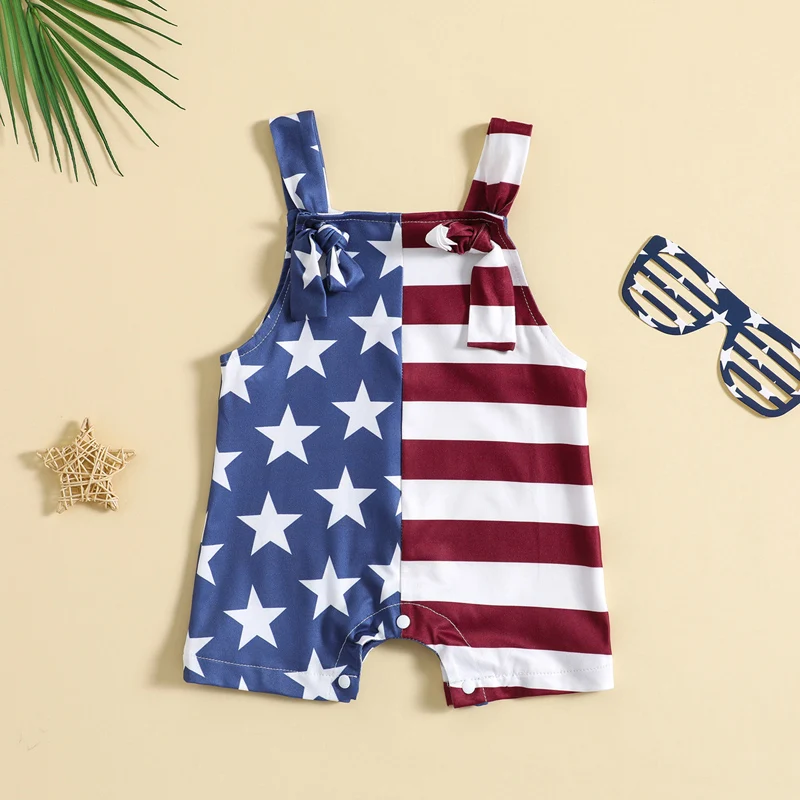 

Cute Toddler Girls Sleeveless Romper with Fun Summer Prints - Stars Stripes and Ice Cream Design Jumpsuit for Casual Wear