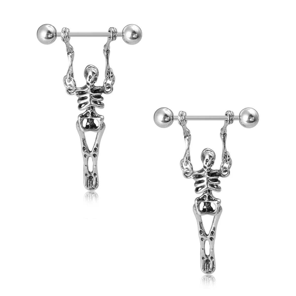 2pcs/Lot Punk Skeleton Nipple Rings Breast Jewelry Stainless Steel Sexy Dangle Nipple Piercing Barbell for Women Men Gift 16G