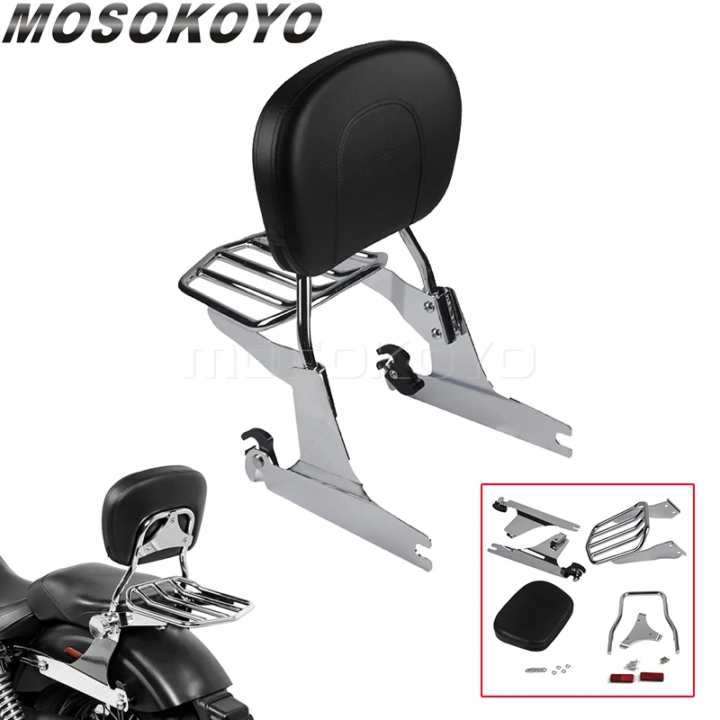 For Harley Dyna Motorcycle Backrest Sissy Bar w/ Luggage Rack Fits FXD Low Rider Custom Sport Wide Glide 2002-2005 Cafe Racer