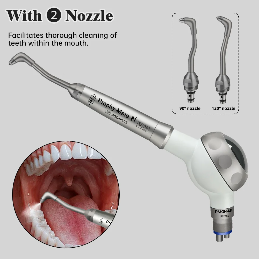 Dental Air Polisher Handpiece 4Holes Prophy Mate N Air Flow System 360 Rotate Nozzle Teeth Stain Removal Prophy Unit