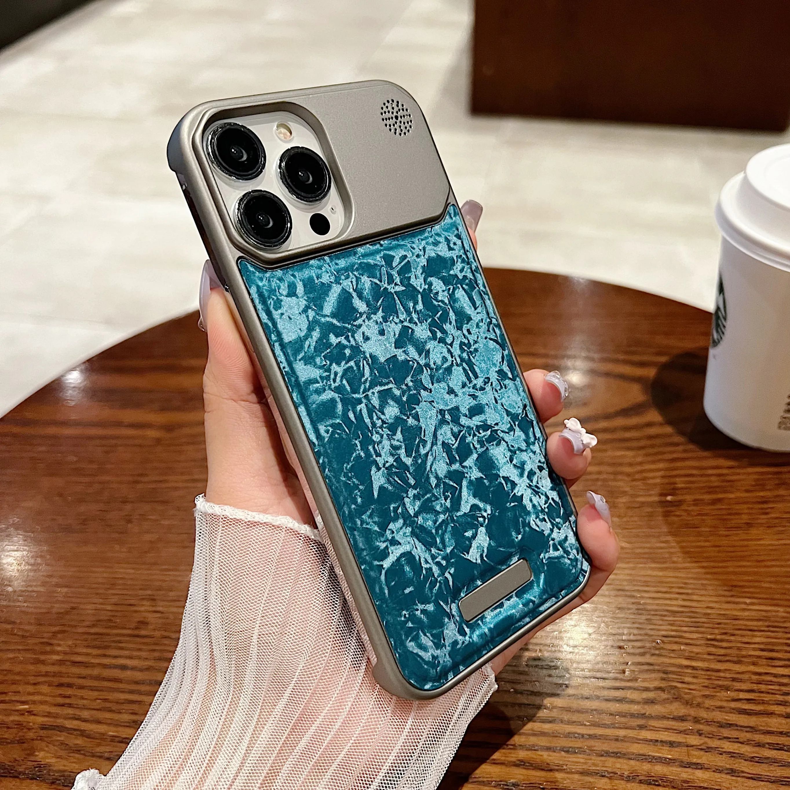 For iPhone 16 15 14 13 12 Pro Max 16Plus Glitter Colorful Shell Pattern Phone Case Plating Frame Shock Protection Aroma PU Cover