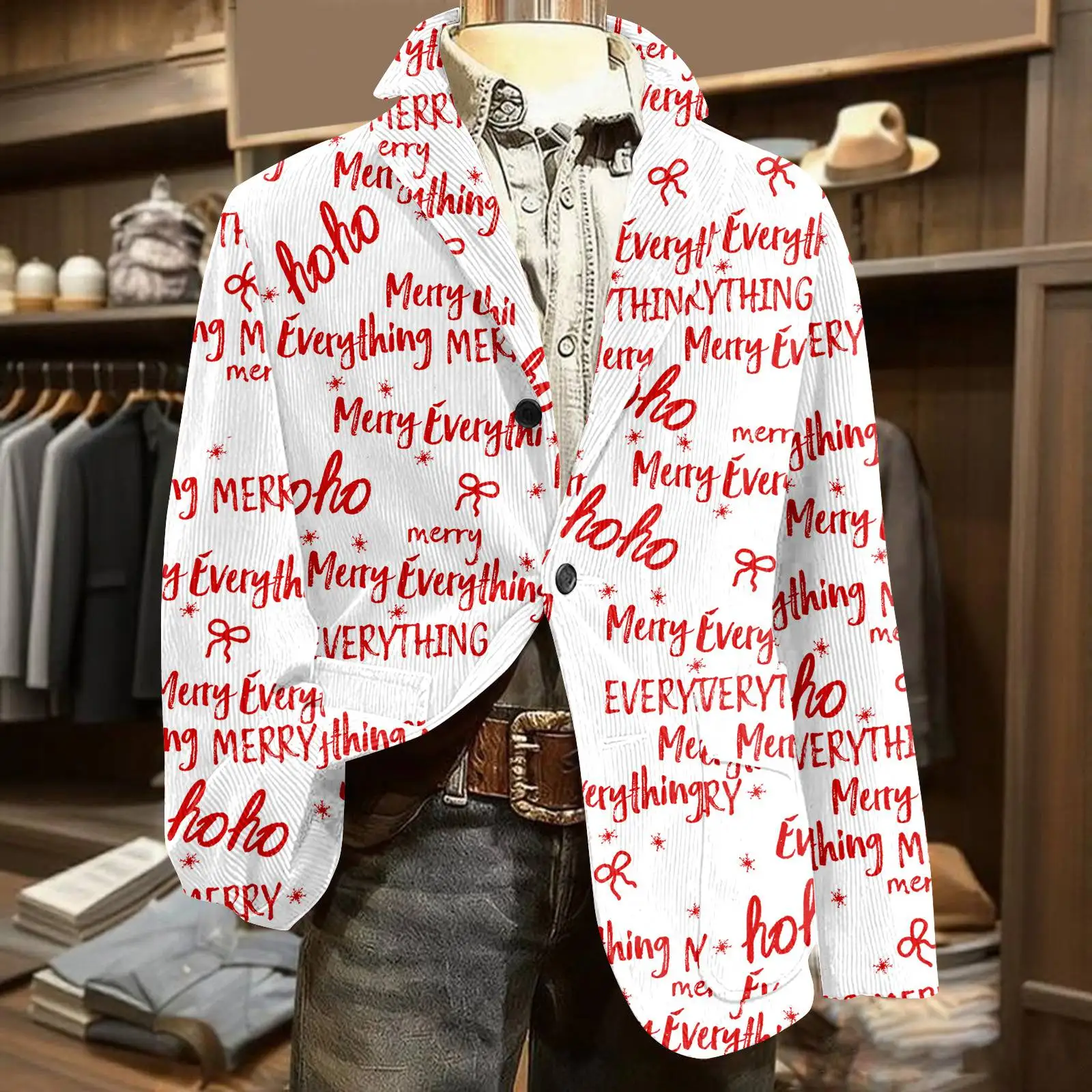 

Christmas-Themed Printed Suit Jacket Plaid Coat Warm And Comfortable Autumn Winter Outerwear Festive Commuter Top Navidad Button