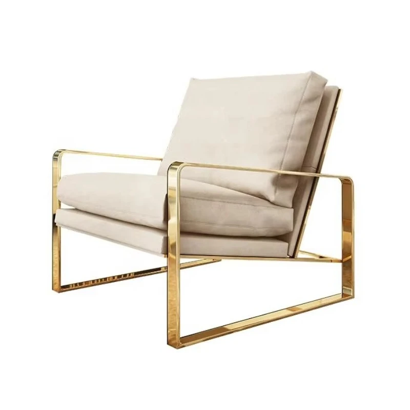 

Современная гостиная, золотое кресло из нержавеющей стали с одним воздушным кожаным крестом, диван