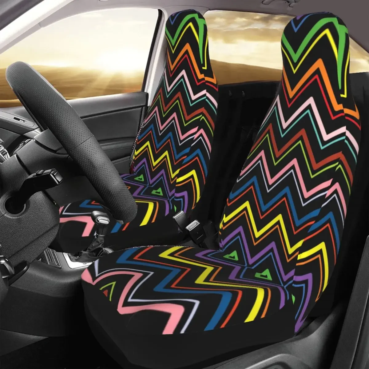 Chevron Zigzag Car Seat Cover Bohemian Zig Zag Automobiles Seat Covers Fit for Cars SUV Auto Protector Accessories 2 Pieces