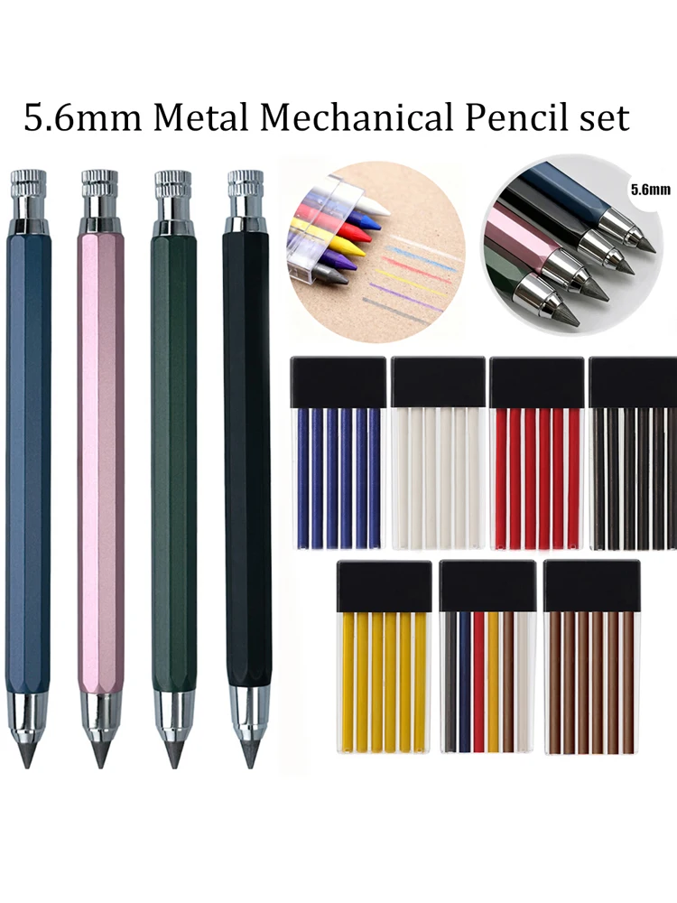 Ołówek metalowy do rysowania 5.6mm z wkładami 2B, profesjonalny ołówek mechaniczny do szkicowania, artykuły papiernicze dla studentów (1 ołówek + 2 pudełka wkładów) — zdjęcie produktu 7