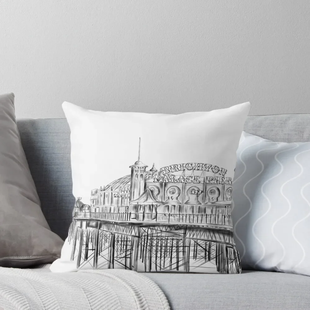 Brighton Pier illustration - Brighton Palace Pier Throw Pillow