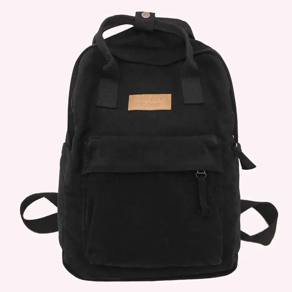 حقيبة ظهر كلاسيكية لطلاب الجامعات من القماش القطني حقيبة كتب كمبيوتر محمول كاجوال بسعة كبيرة بلون سادة حقيبة ظهر عصرية