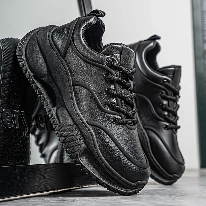 

﻿ ﻿ Trendy Men's Sports Shoes Spring Autumn New Casual High Top Dad Sneakers Increased Height Comfortable Breathable Leather