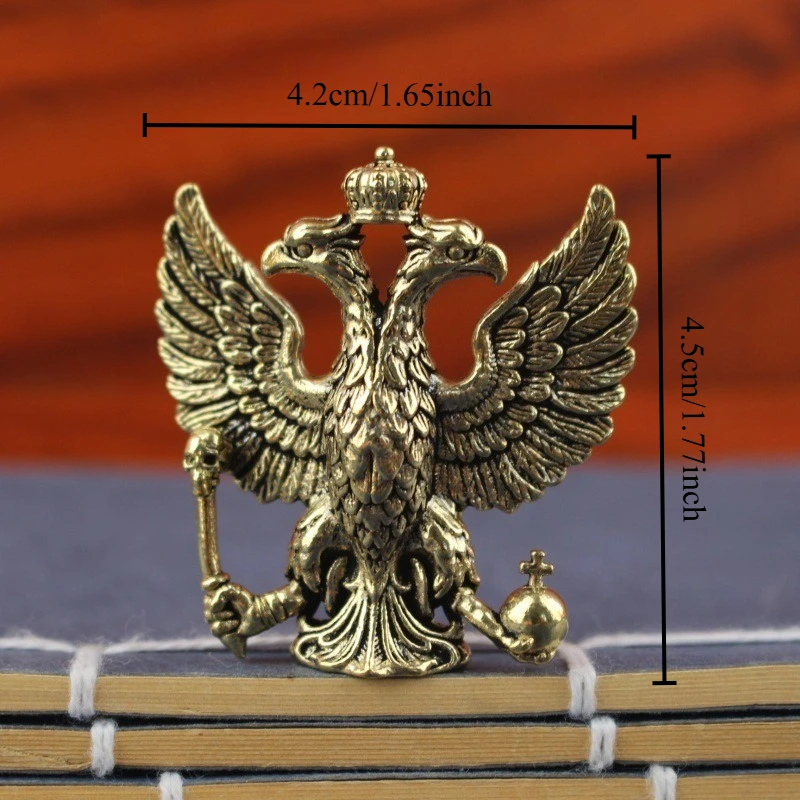 Brass Double Headed Eagle Figurine Retro Heraldic Eagle Statue Desktop Ornament Vintage Craft Collectible Table Decor Gift