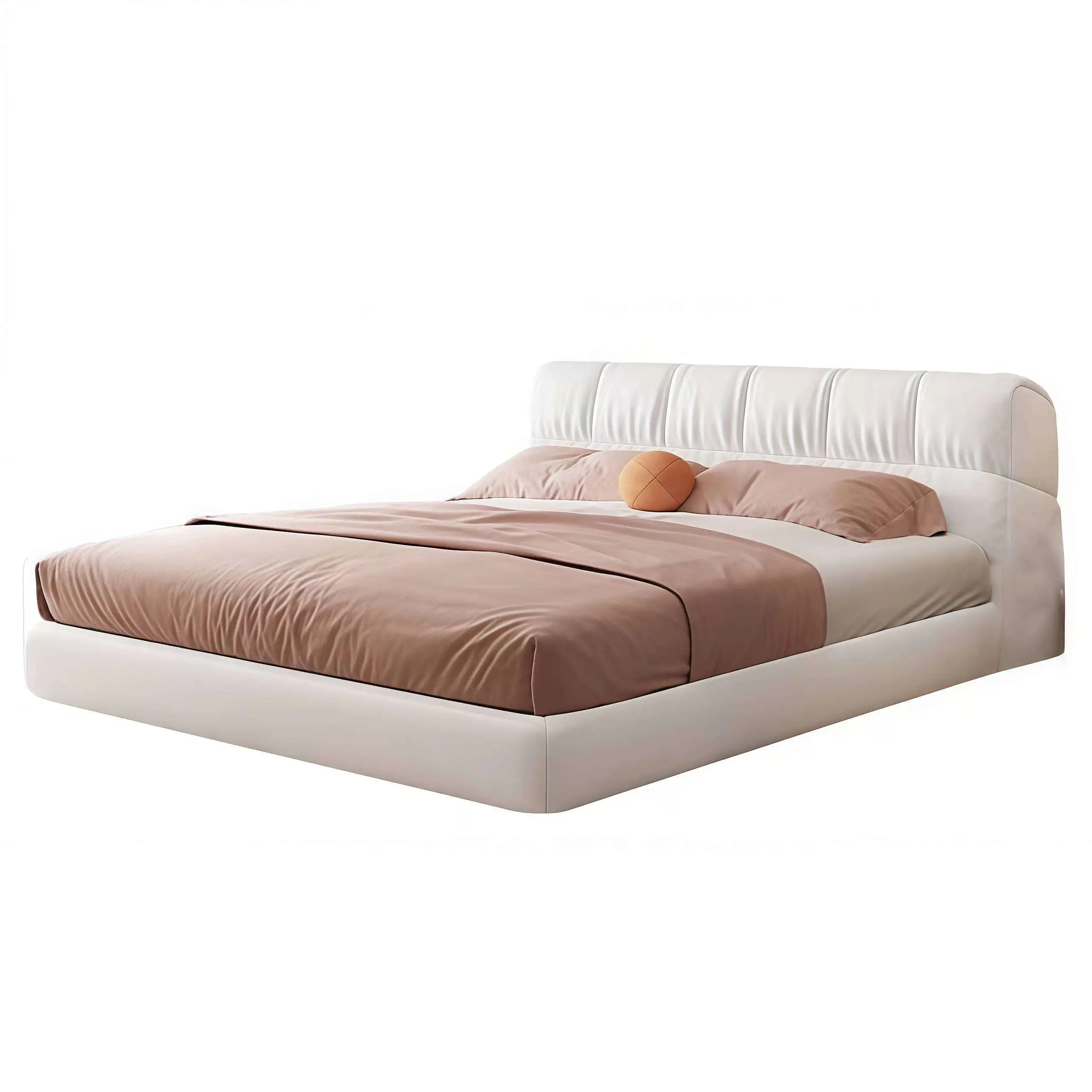 #Plaid Leather Bed Modern Minimalist Wood Frame Cloud Soft Bag Double Floor Bed Solid Wood Master Bedroom Bed - view 6