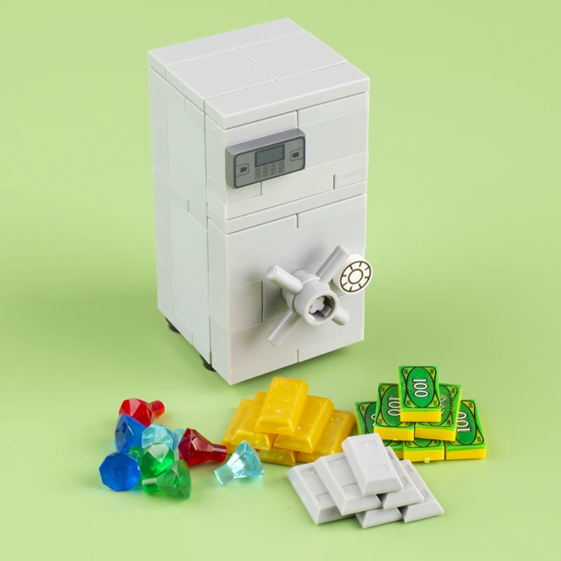 Anti-theft Safe Box Building Blocks City Accessories Purse Diamond Dollar Bills Gold Bar Silver Bars MOC Bricks Boy Toys 99563