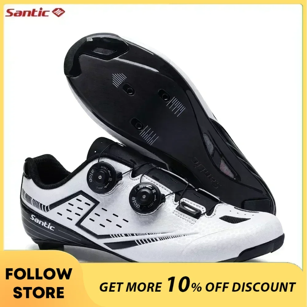 Santic Carbon Fiber Sole Cycling Lock Shoes Outdoor Road Riding Bicycle Sneakers Adjustable Auto-Lock Lace Road Racing Shoes