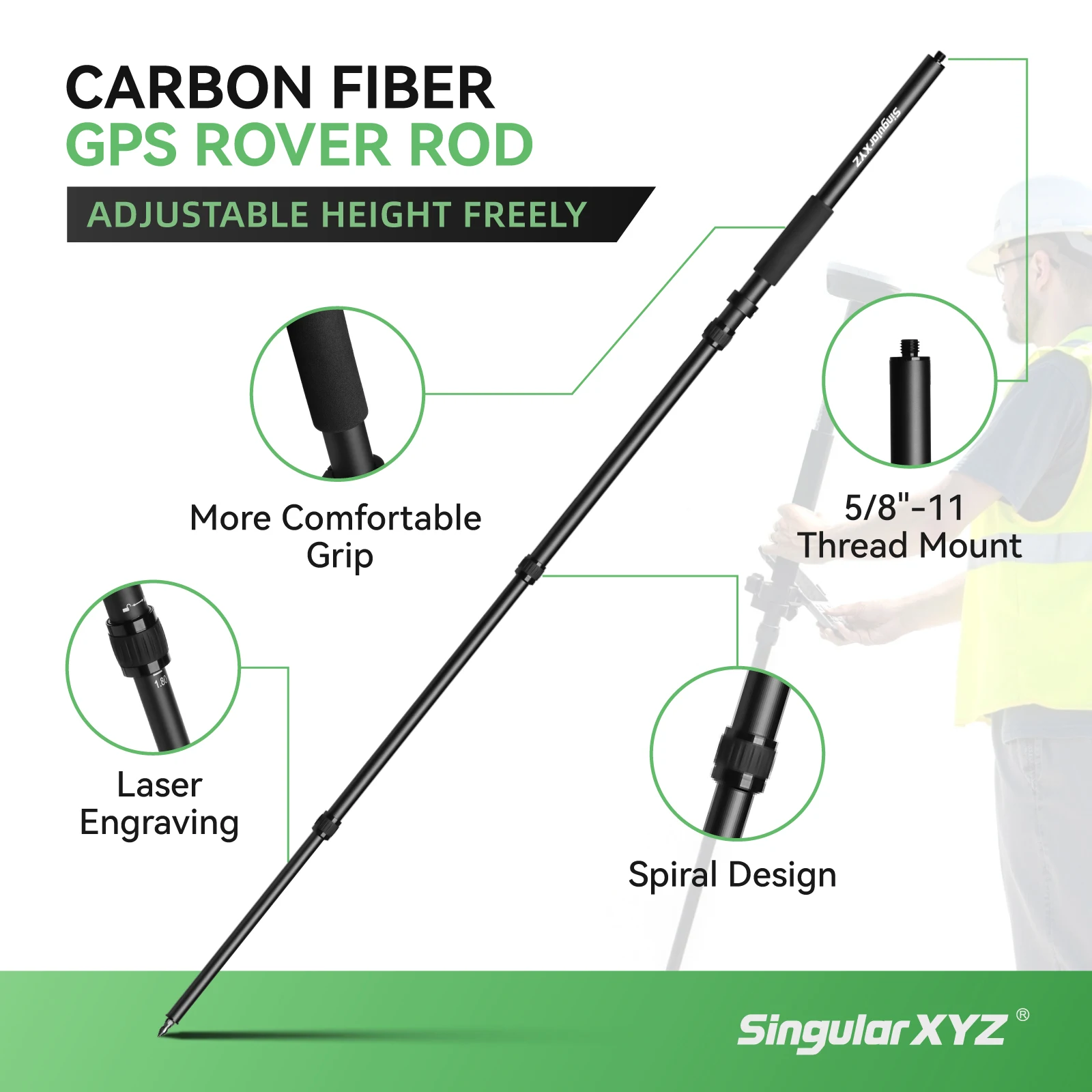 35% Off SingularXYZ 1.8m Carbon Fiber Telescopic Pole for Surveying Mapping Snap on Design Lightweight yet Ultra Durable