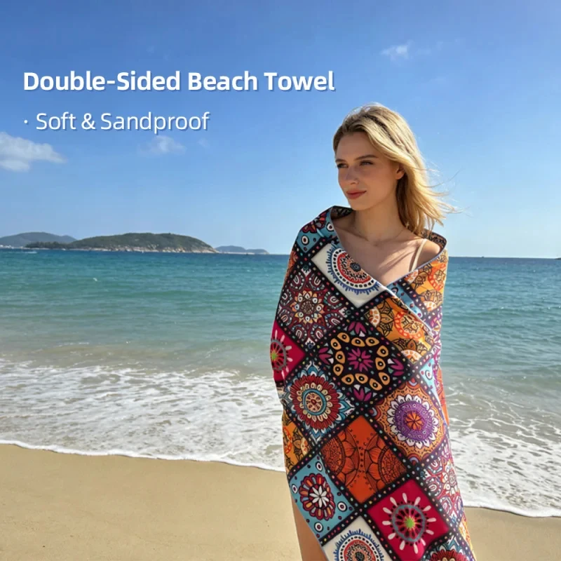 

Пляжное полотенце-мат 80*160 см класса люкс в богемном стиле с мандалой, быстросохнущее, не впитывающее песок, из микрофибры, для путешествий, кемпинга и семейного использования