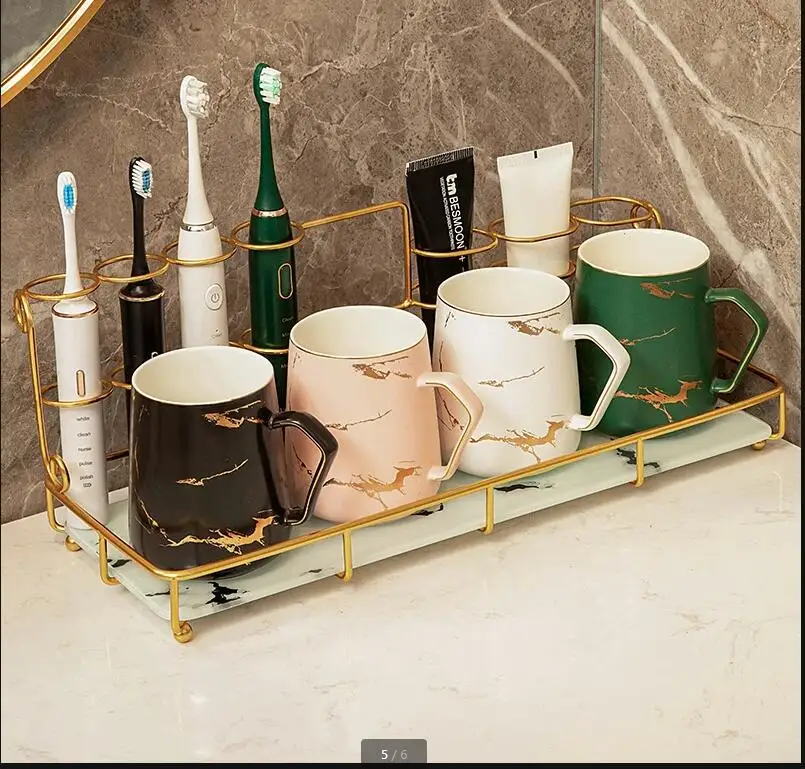 Imitation Marble Ceramic Mouthwash Cup and Toothbrush Holder Set Bathroom Accessories Home Storage Rack Gifts