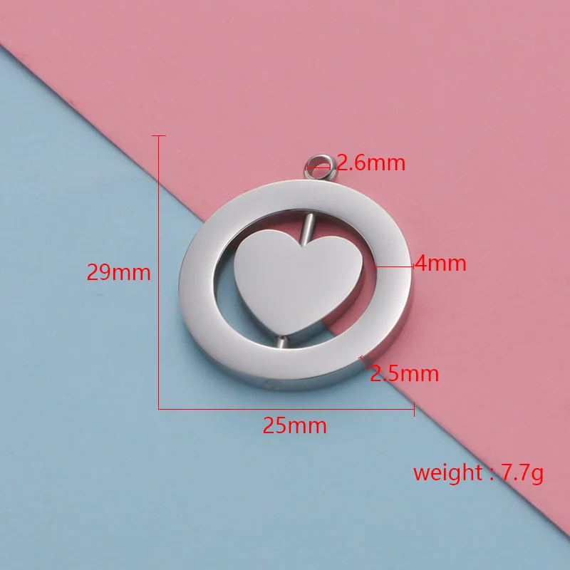 Stainless Steel Round Heart Square Pendant For Necklace Rotatable Metal ID Tag Blank To Record Mirror Polished 10pcs