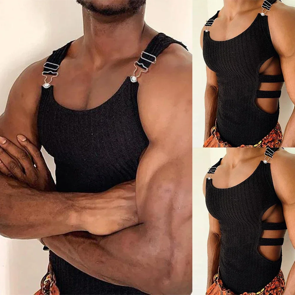 Mens Knitted Tank Tops 2023 New Sexy Man Sleeveless Muscle Vest Fashion Slim Fit Crop Tops Hollow Undershirts T-shirts