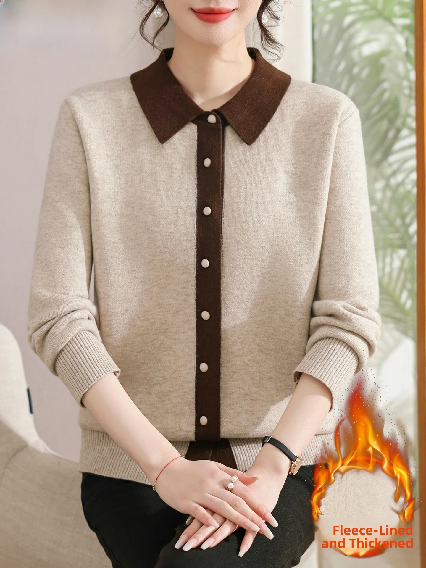 

Thiened Fce Winter Outerwear Knitted Cardigan Warmth for Middle-Aged And ly Women Faionable Loose Sle Regular S...