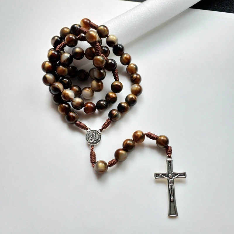 Vintage Rosary Catholic Prayer Beads Necklace Christ Jesus for Cross Pendant Necklace Beaded Religious Jewelry Gift