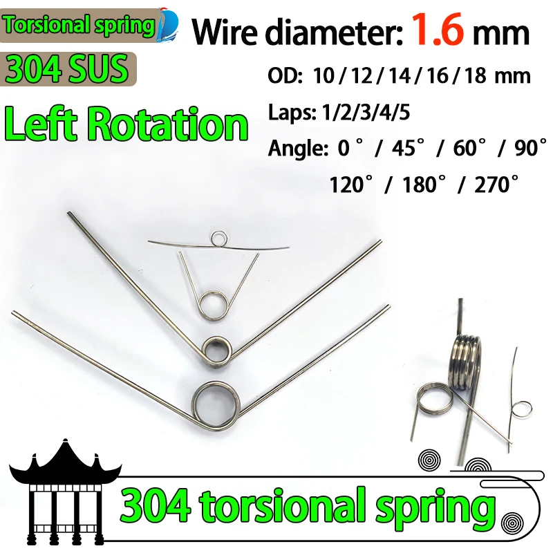 

Left Rotation Spring Wire Diameter 1.6mm Left Torsion Spring Return and Reset V-shaped Spring Laps1/2/3/4/5lap 304SUS 5PCS