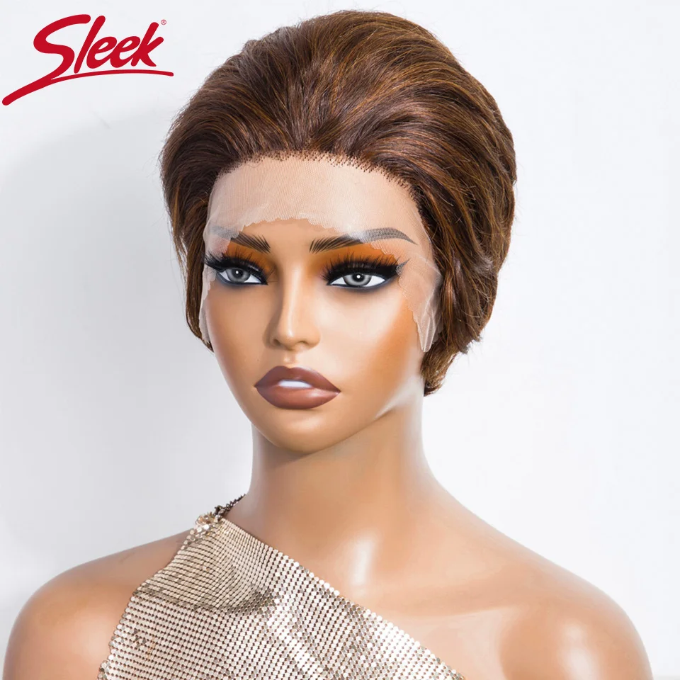 

Sleek Short Human Hair Wigs For Women P4/30 Highlight Lace Brazilian Hair Wigs 13X2 Short 613 Blonde Pixie Cut Glueless Wigs