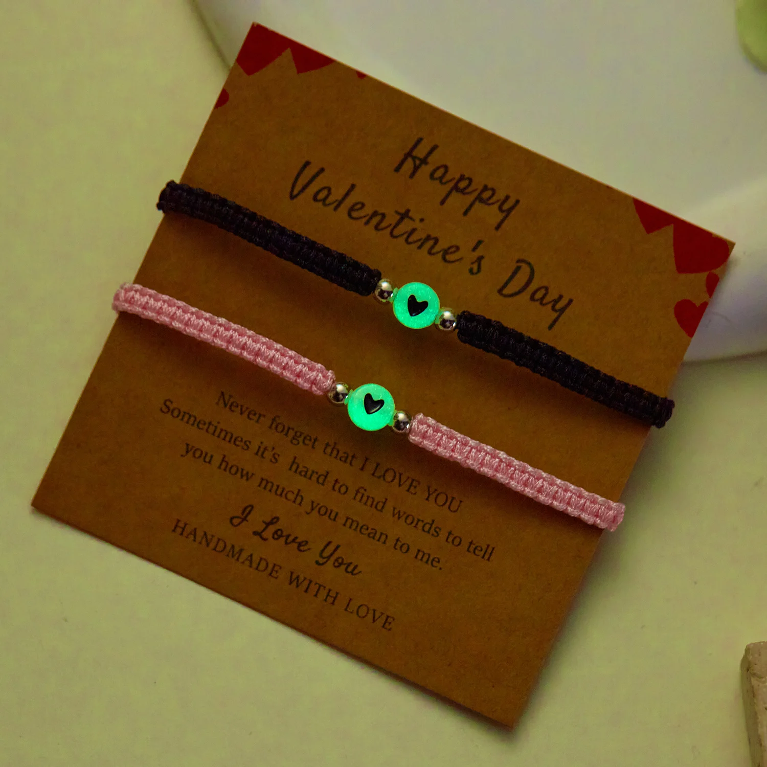 Romantic Luminous Heart Beaded Couple Bracelet for Women Men Simple Black Red Braided Rope Matching Bracelet Friendship Jewelry