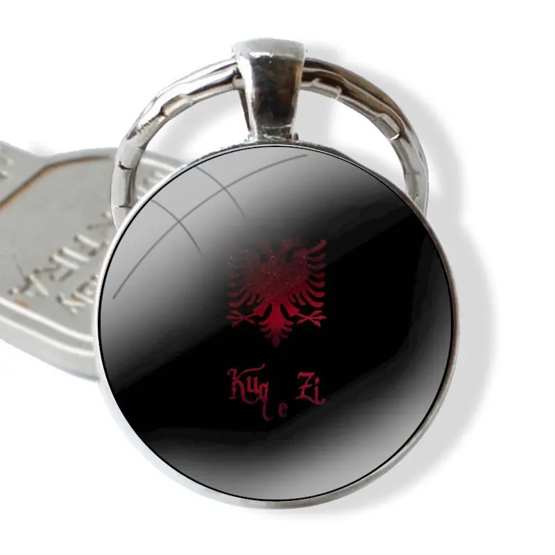 Albania Flag Keychain Handmade Glass Cabochon Key Ring Holder Pendant Key Chains