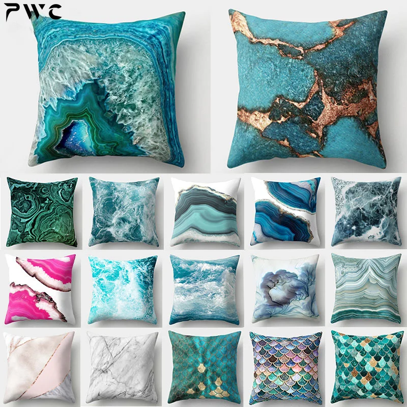 

1Pcs Marble Ocean Sea Pattern Polyester Throw Pillow Living Room Cushion Cover Home Decoration Sofa Decorative Pillowcase