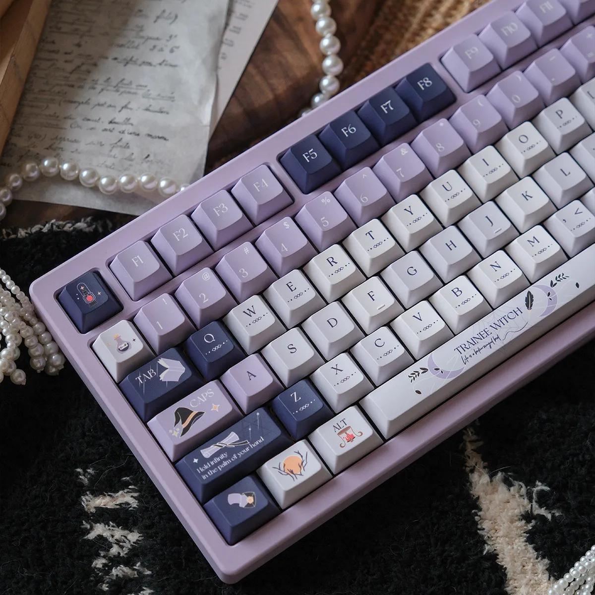 URE Trainee Witch PBT Dye-Sub Keycap Set Cherry Profile Purple Keycaps For MX Switches 61 64 87 96 104 108 Mechanical Keyboard