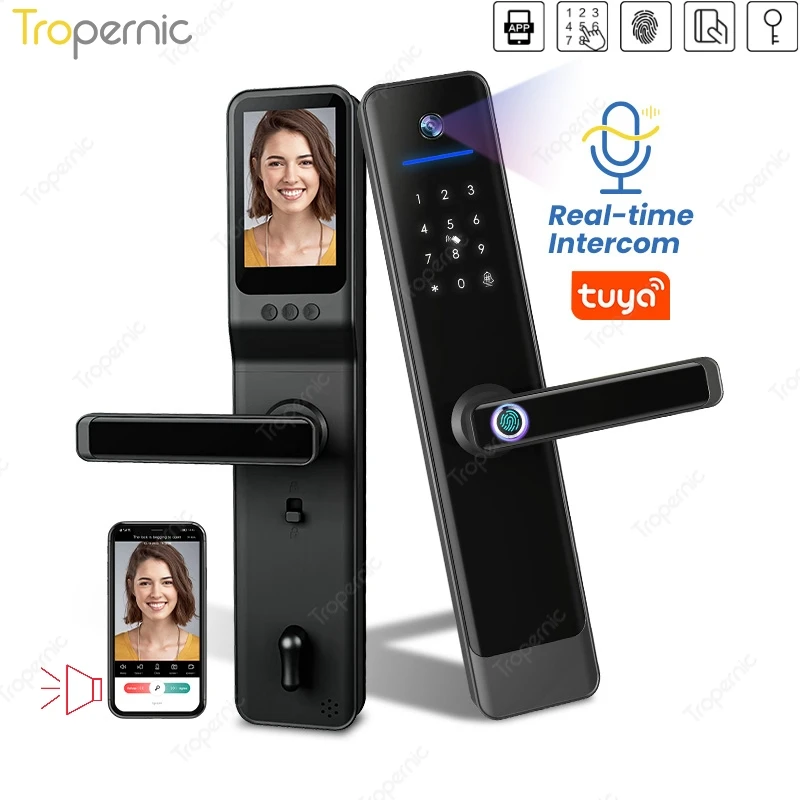 

Tuya App Remote Video communication Voice intercom Digital Electronic Smart Door Lock Fingerprint IC Card Password Key Unlocking