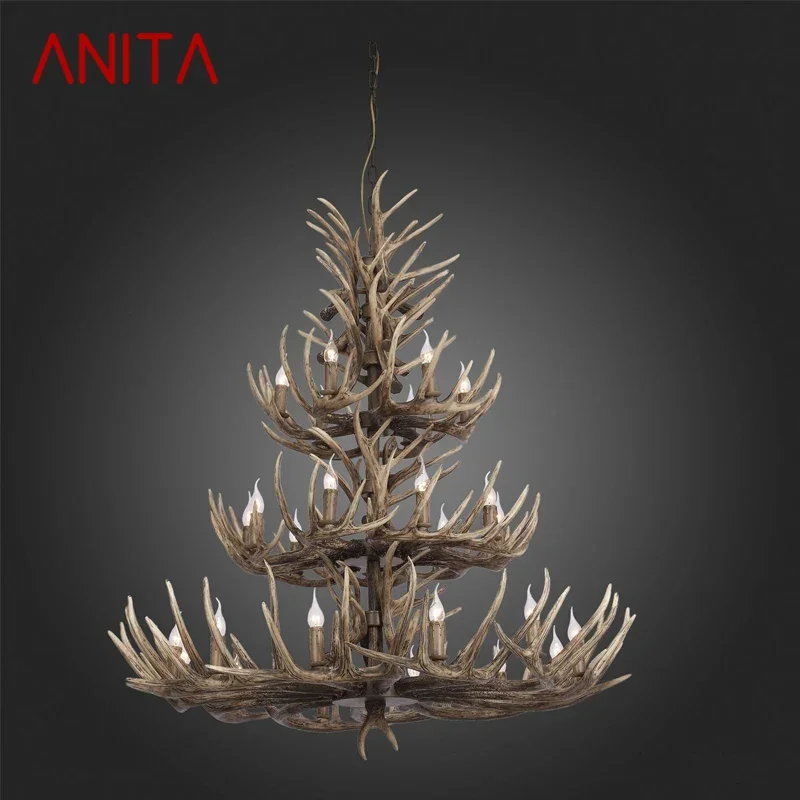 

ANITA American Retro Deer Antlers Chandelier Hotel Lobby Cafe Shop Clothing Exhibition Hall Villa Clubh Homestay Pendant light
