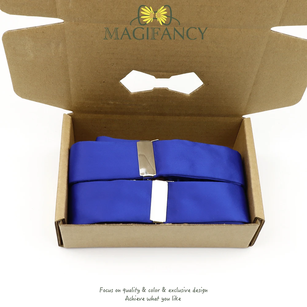 Box Packaging Matte Durable Solid Color Polyester Silk Suspenders with Kid Green Pink Daily Suit Wedding Banquet Accessoriy Gift