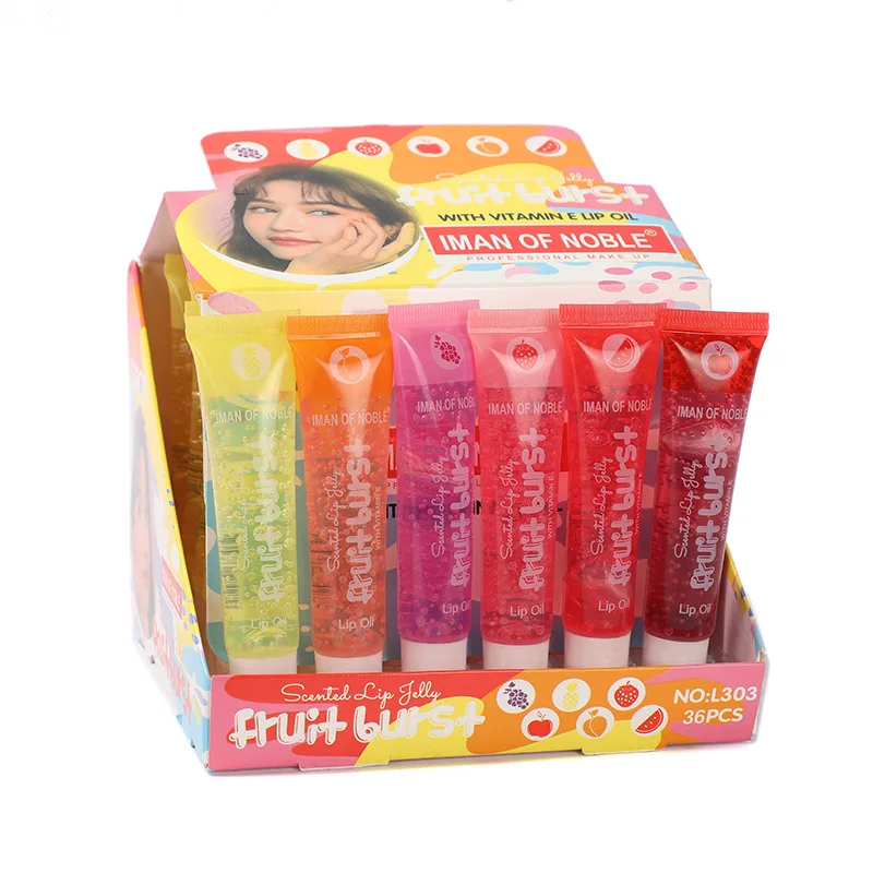 36Pcs/Lot Fruit Jelly Transparent Lip Gloss Mirror Hydrating Lip Oil Moisturizer Reduce Lip Lines Lip Care Makeup Wholesale