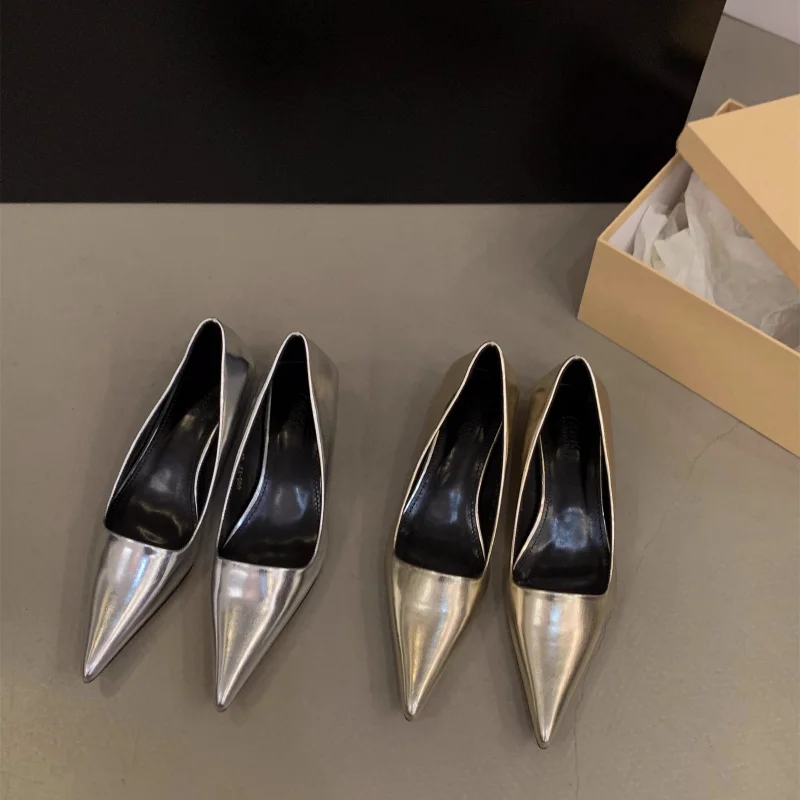 2024 New Women Low Kitten Heel Single Shoes,Fashion Low Heels,Out Slip on,35-39,Black,Gold,Silver, womens shoes gold heels